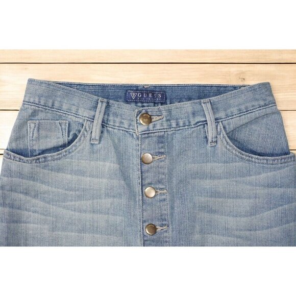 GUESS Light Wash High-Waisted Button-Front Denim Skirt - Size 27 🔹 Vintage Y2K - Picture 6 of 16
